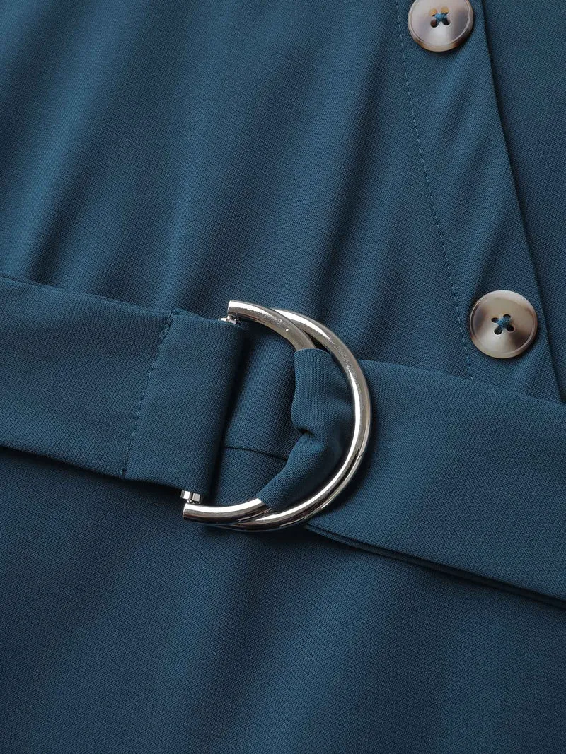 Wrap Style Button Detail Belted Midi Dress
