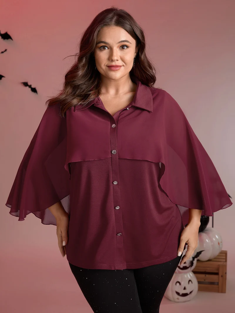 2-in-1 Chiffon Shawl Layered Blouse
