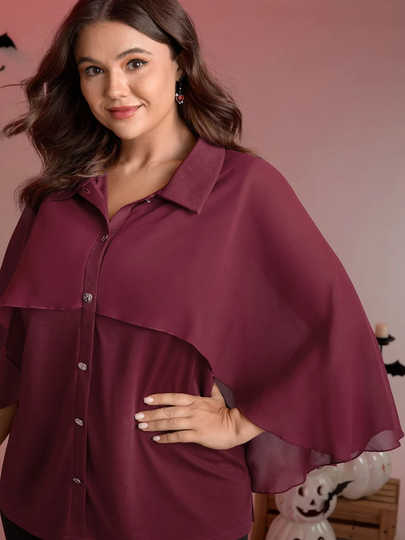 2-in-1 Chiffon Shawl Layered Blouse