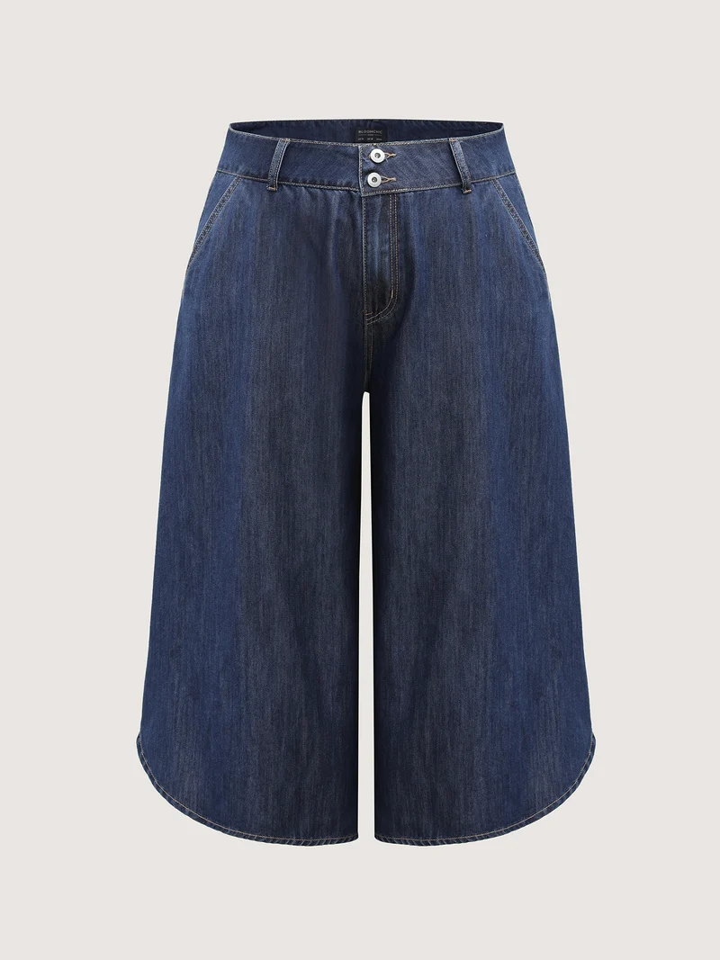 Wavy Hem Detail Wide-Leg Jeans