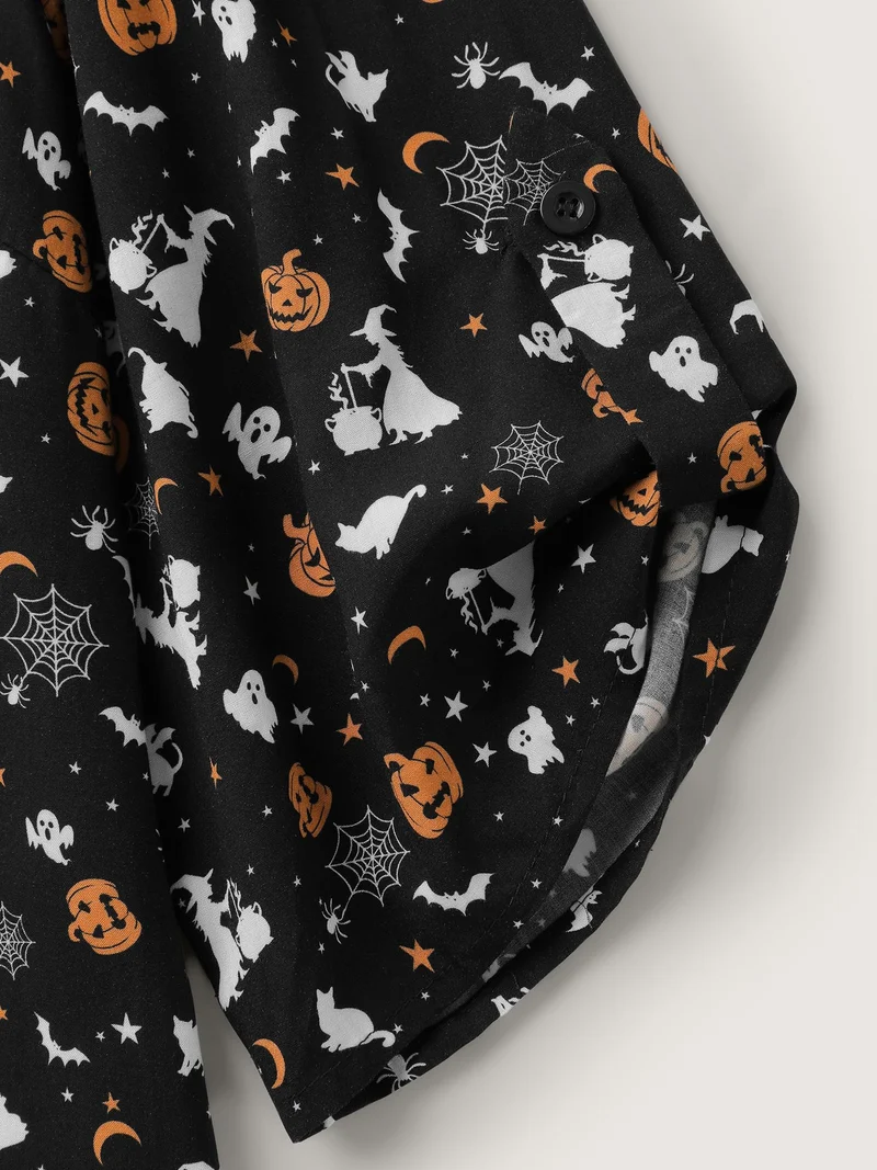Rayon Halloween Print Neck Tie-Up Blouse