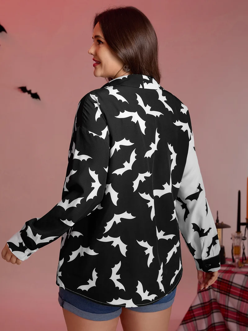Color Block Flying Bats Button-Down Shirt
