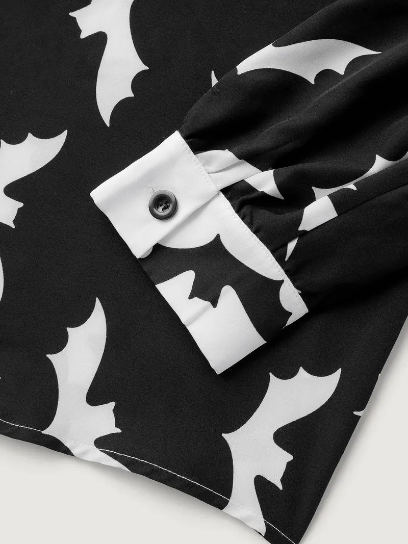 Color Block Flying Bats Button-Down Shirt