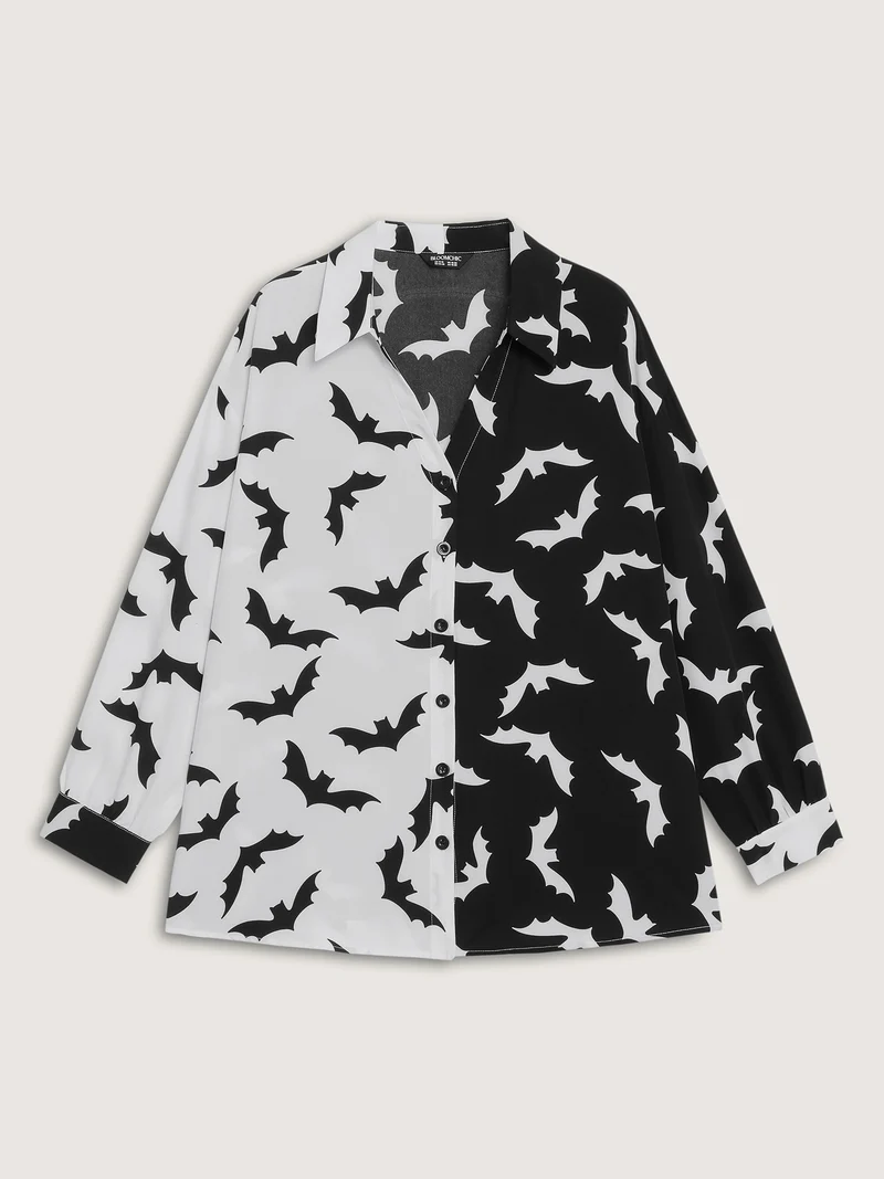 Color Block Flying Bats Button-Down Shirt