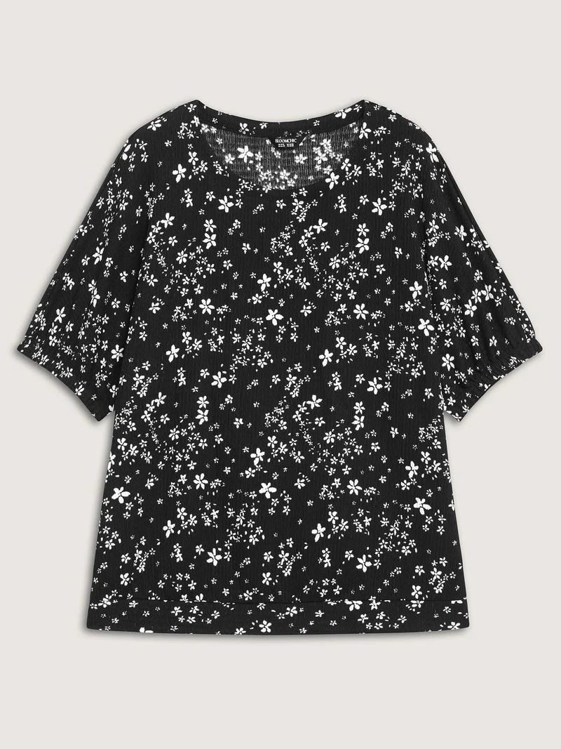 Floral Print Textured Puffy Sleeve Blouse