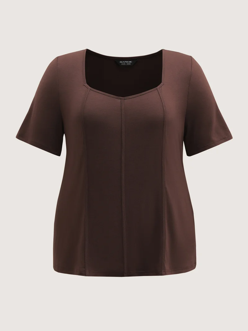 Stretchy Defining Waist Deep Neckline T-Shirt