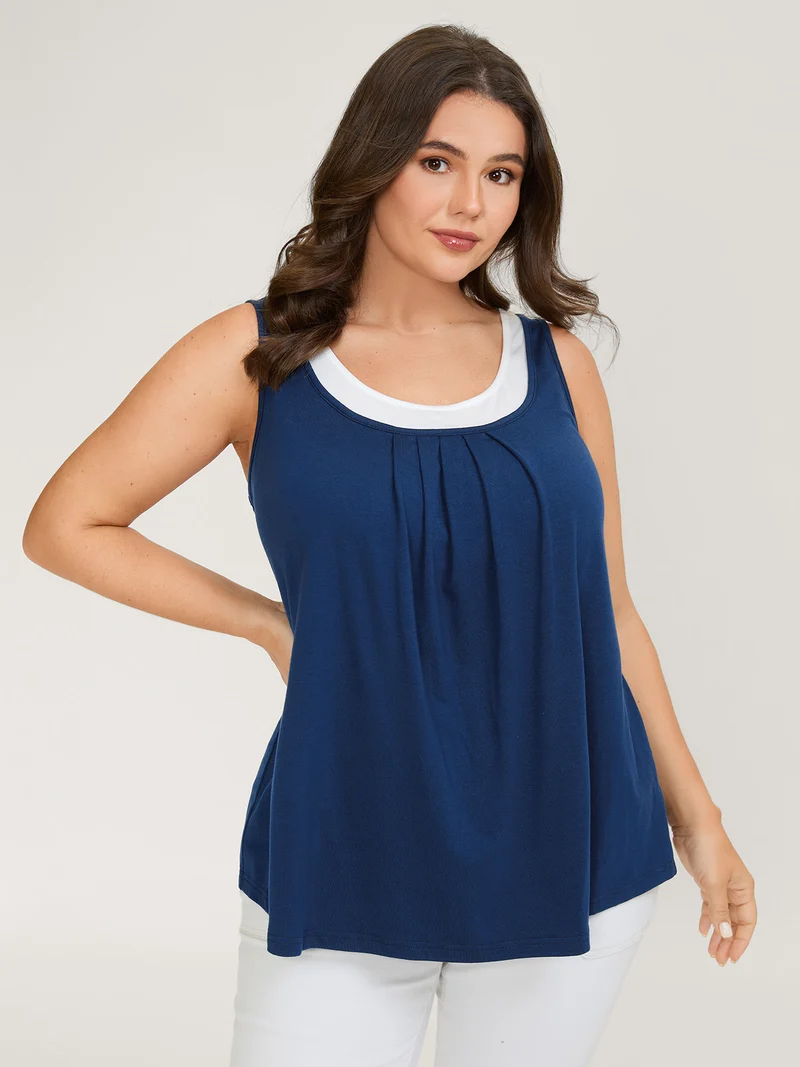 Color Contrast Pleated Front Tank Top