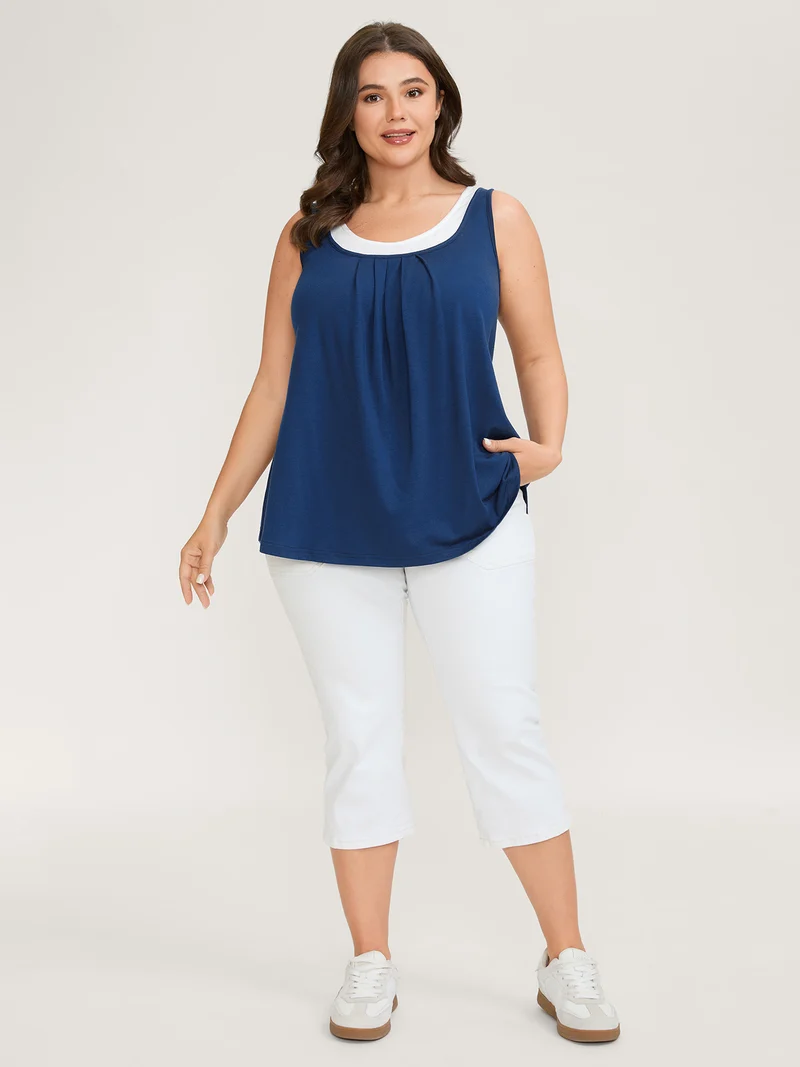 Color Contrast Pleated Front Tank Top