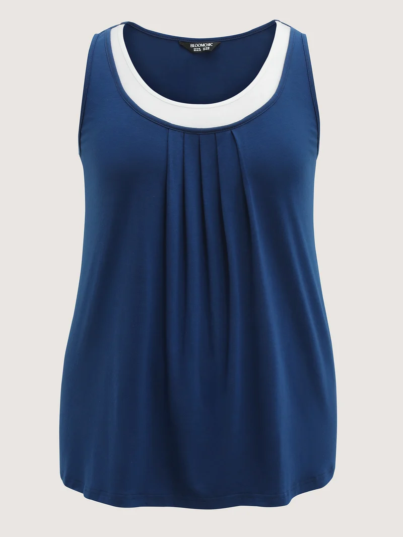 Color Contrast Pleated Front Tank Top