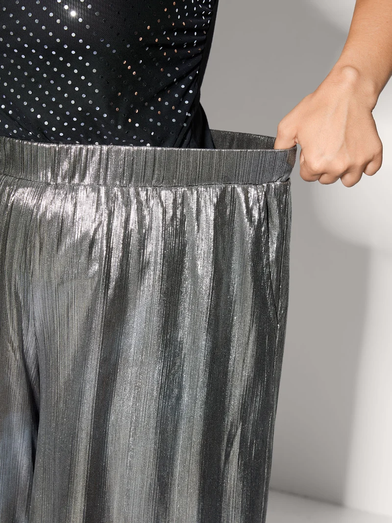 Metallic Shimmer Flowy Wide-Leg Pants