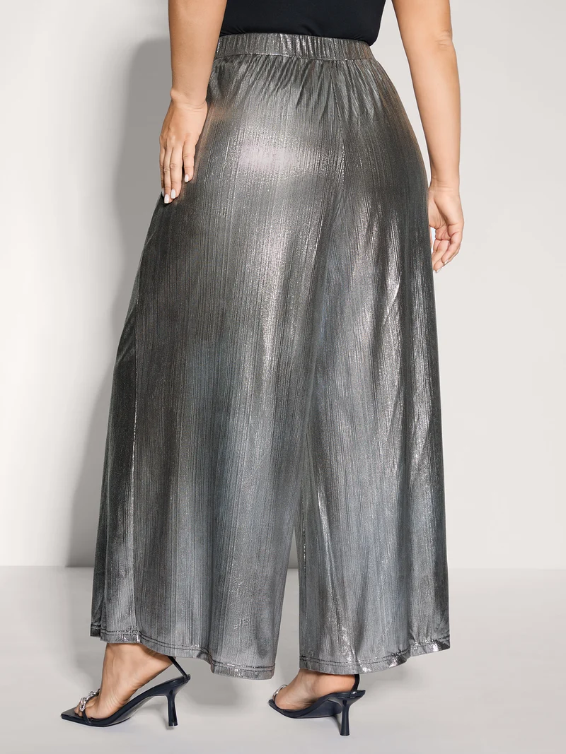 Metallic Shimmer Flowy Wide-Leg Pants