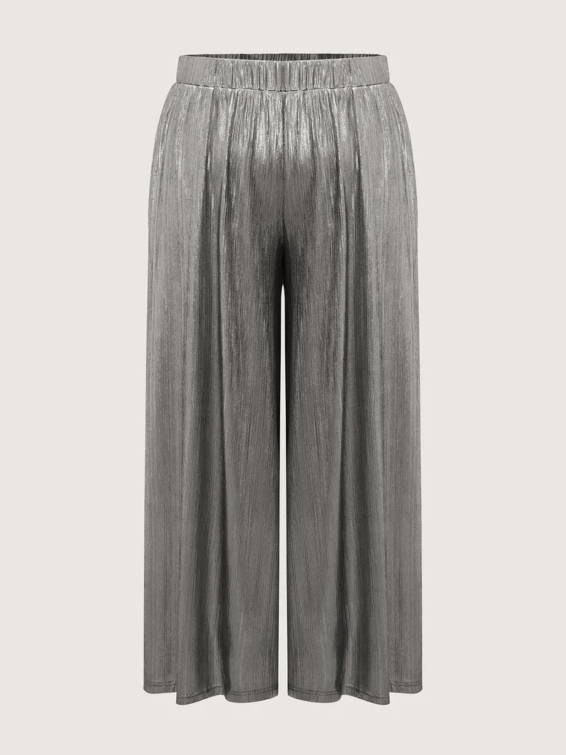 Metallic Shimmer Flowy Wide-Leg Pants