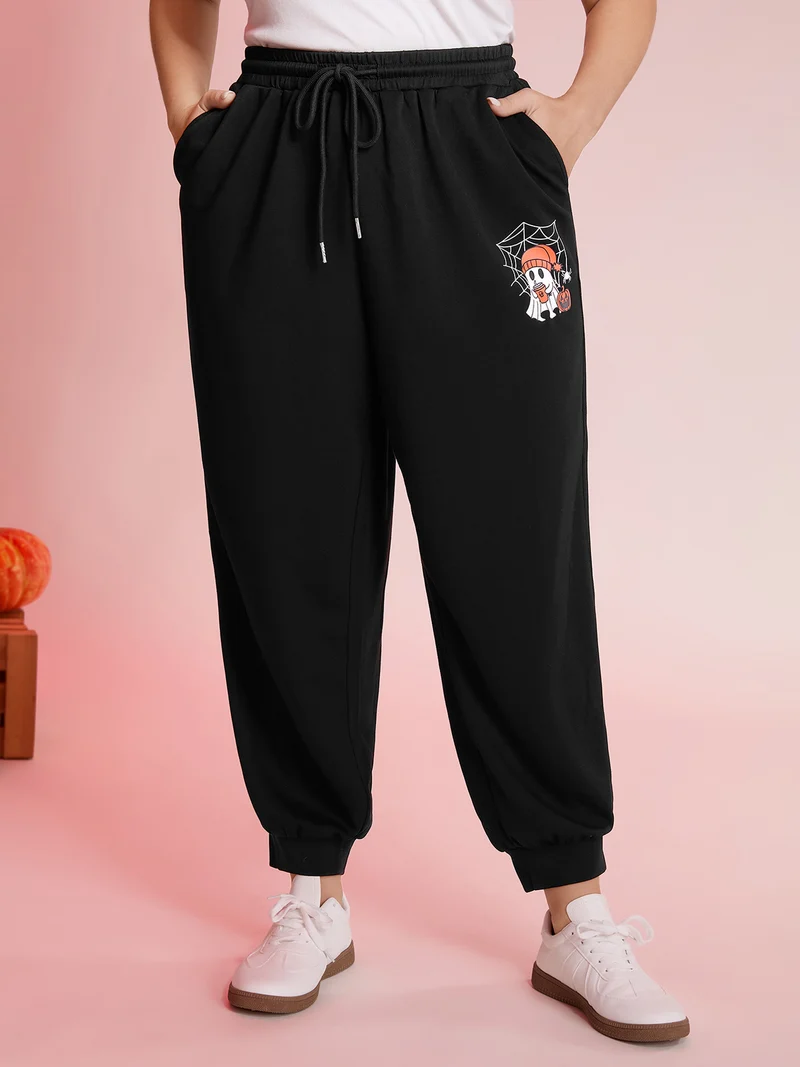 Ghost Motif Cuffed Jogger Pants