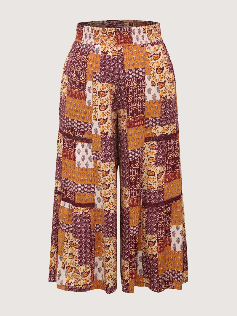 Floral Collage Wide-Leg Flowy Pants
