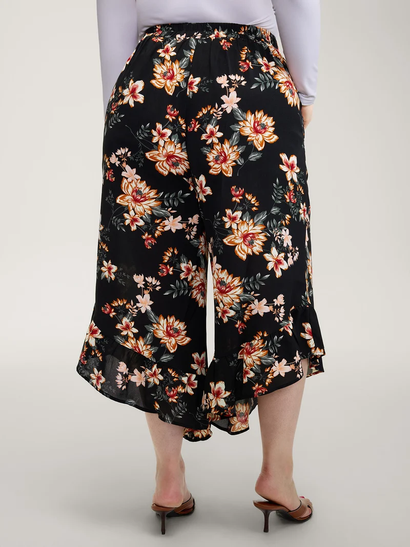 Floral Print Ruffled Wide-Leg Pants