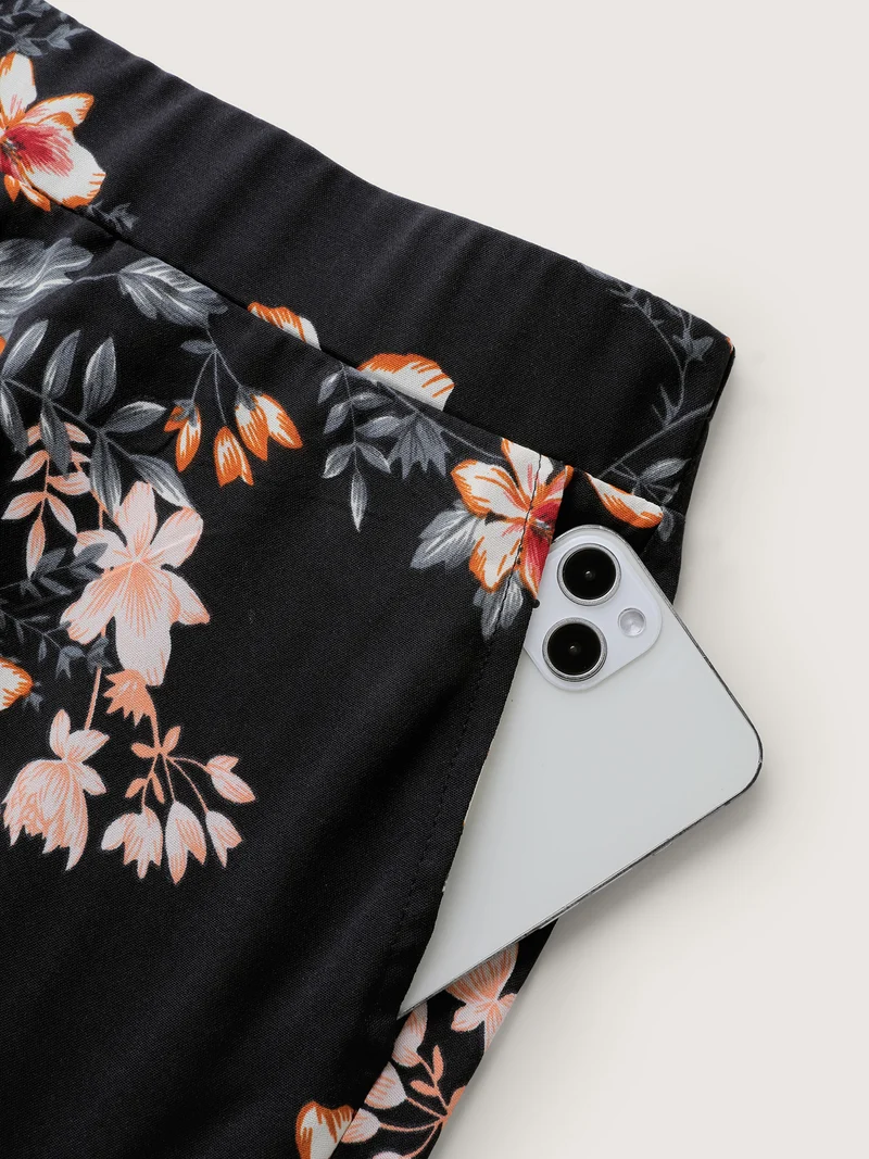 Floral Print Ruffled Wide-Leg Pants