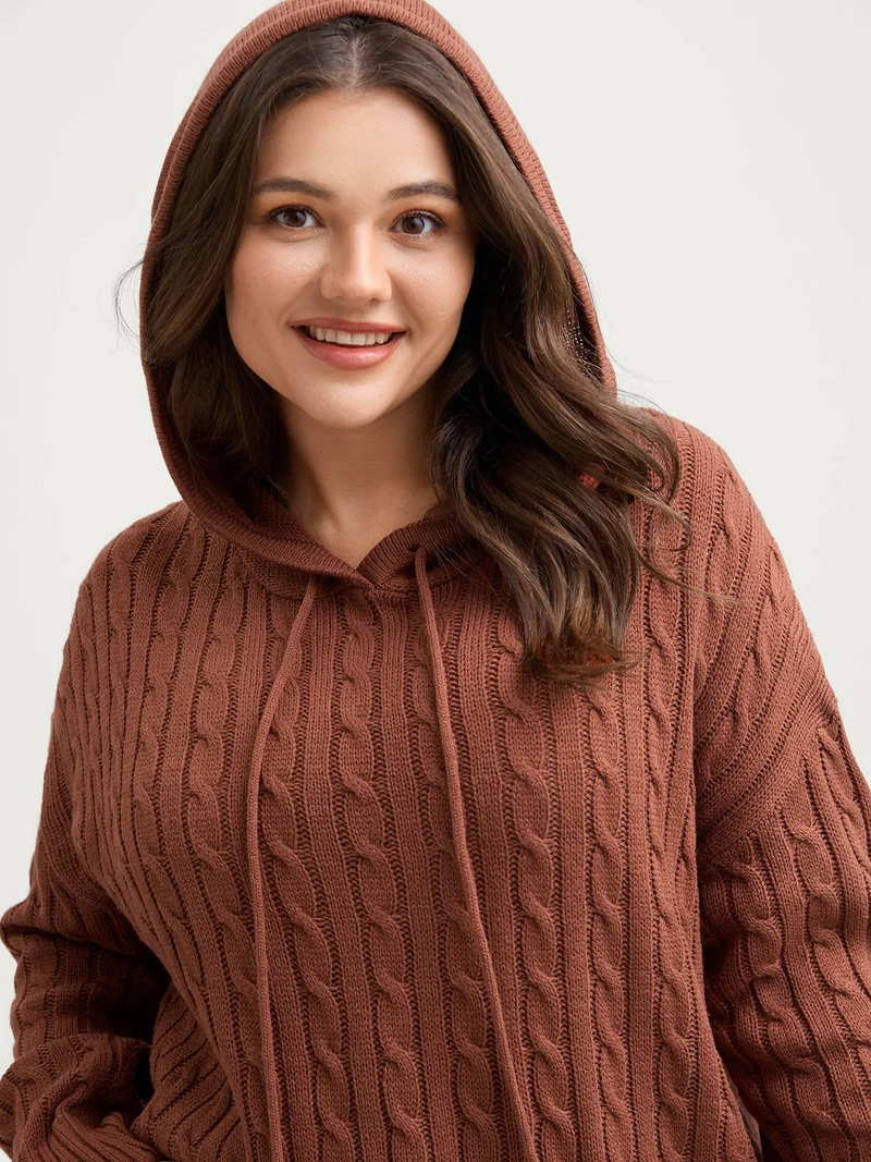 Textured Hooded Ribbed Hem Pullover