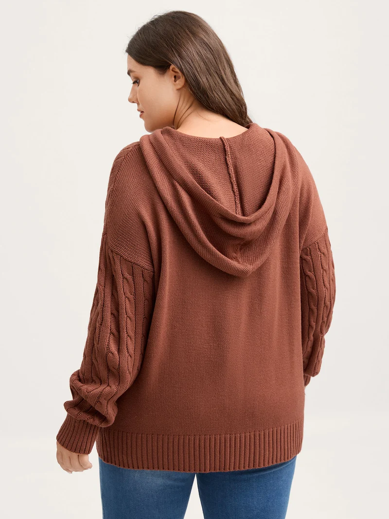 Textured Hooded Ribbed Hem Pullover