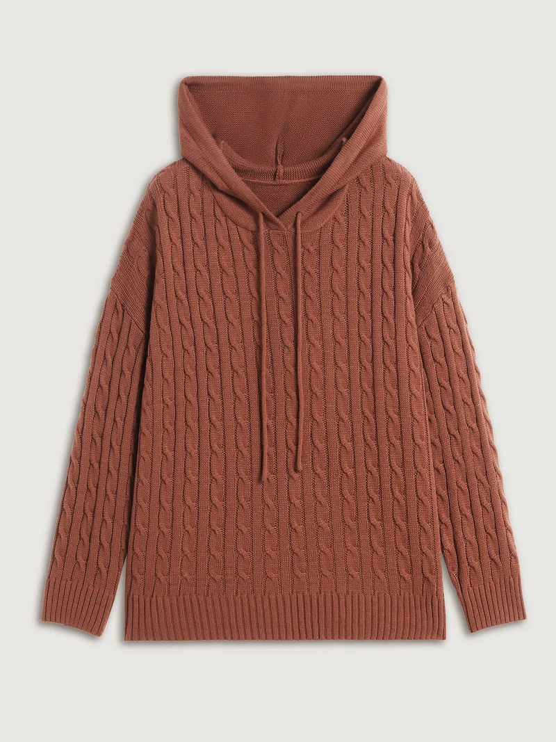 Textured Hooded Ribbed Hem Pullover