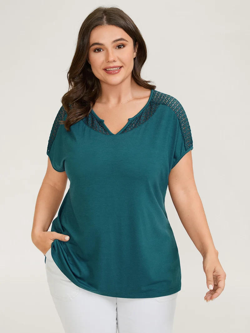 Supersoft Sheer Neckline Solid T-Shirt