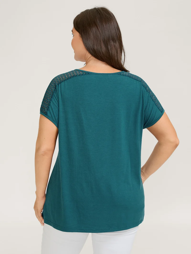 Supersoft Sheer Neckline Solid T-Shirt