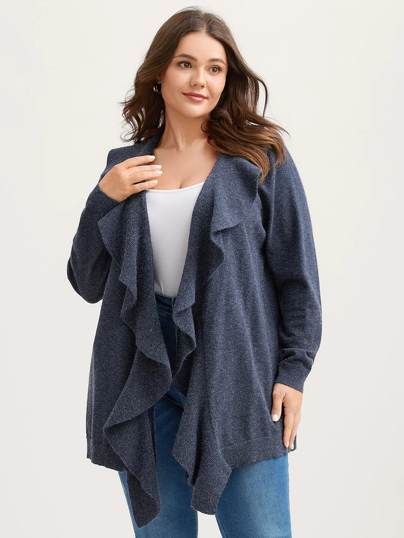 Ruffled Collar Front-Tie Knit Cardigan