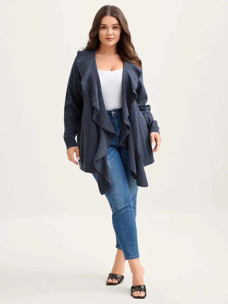 Ruffled Collar Front-Tie Knit Cardigan