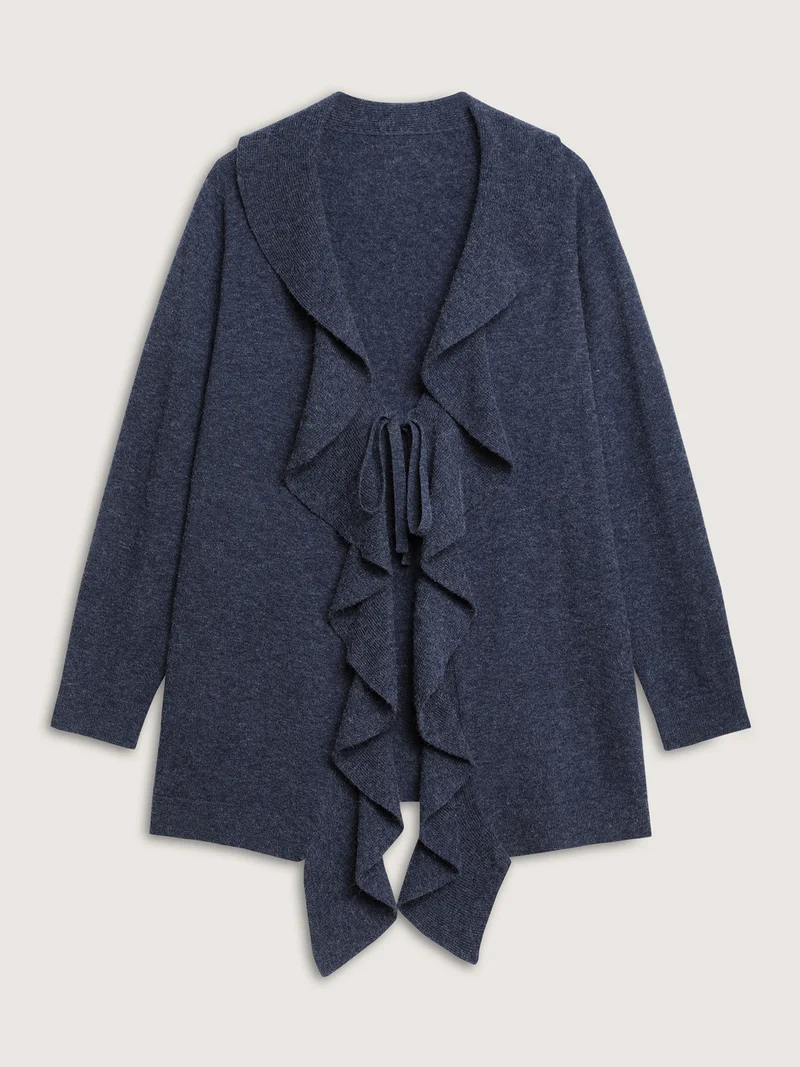 Ruffled Collar Front-Tie Knit Cardigan