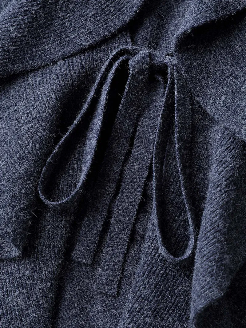 Ruffled Collar Front-Tie Knit Cardigan