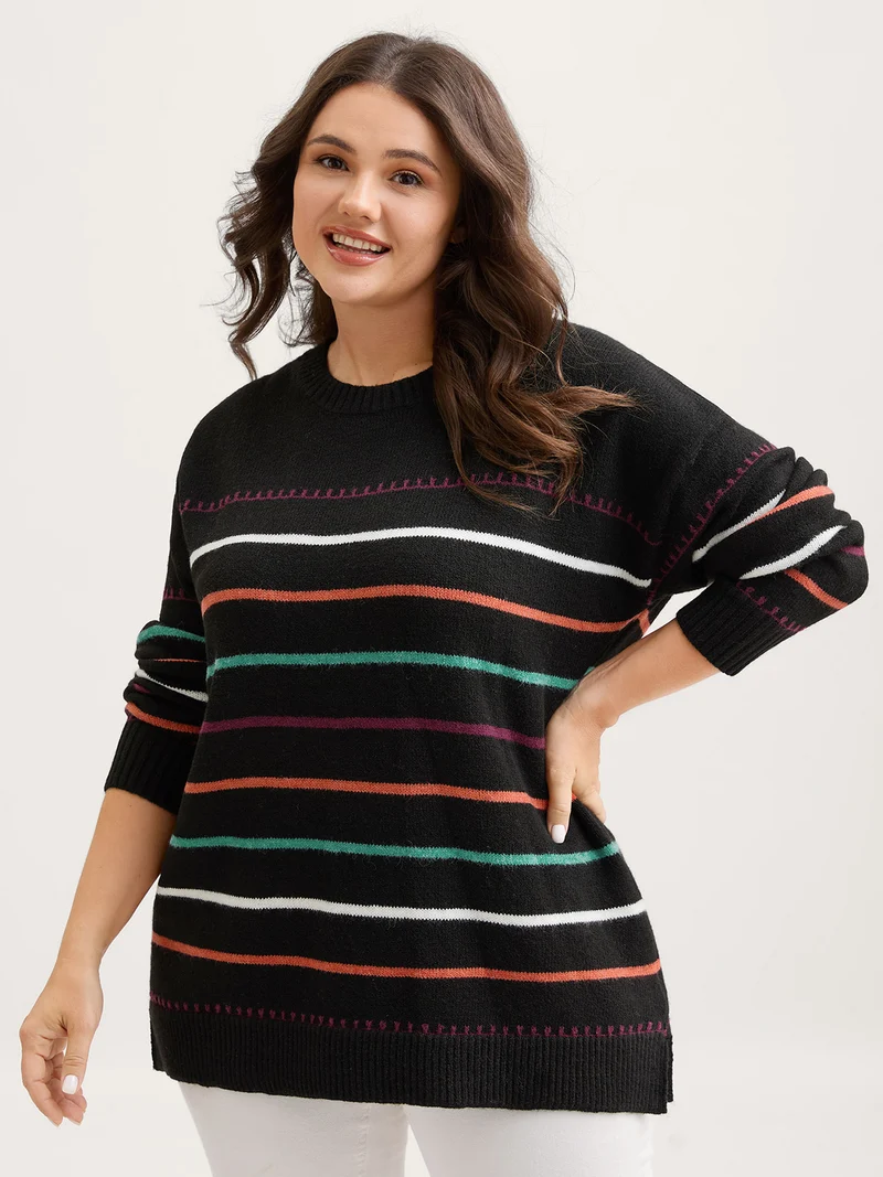 Colorful Stripes Crewneck Fitted Pullover