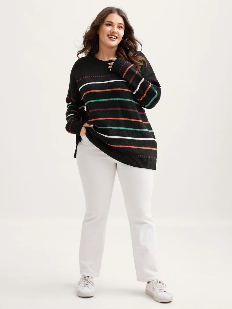 Colorful Stripes Crewneck Fitted Pullover