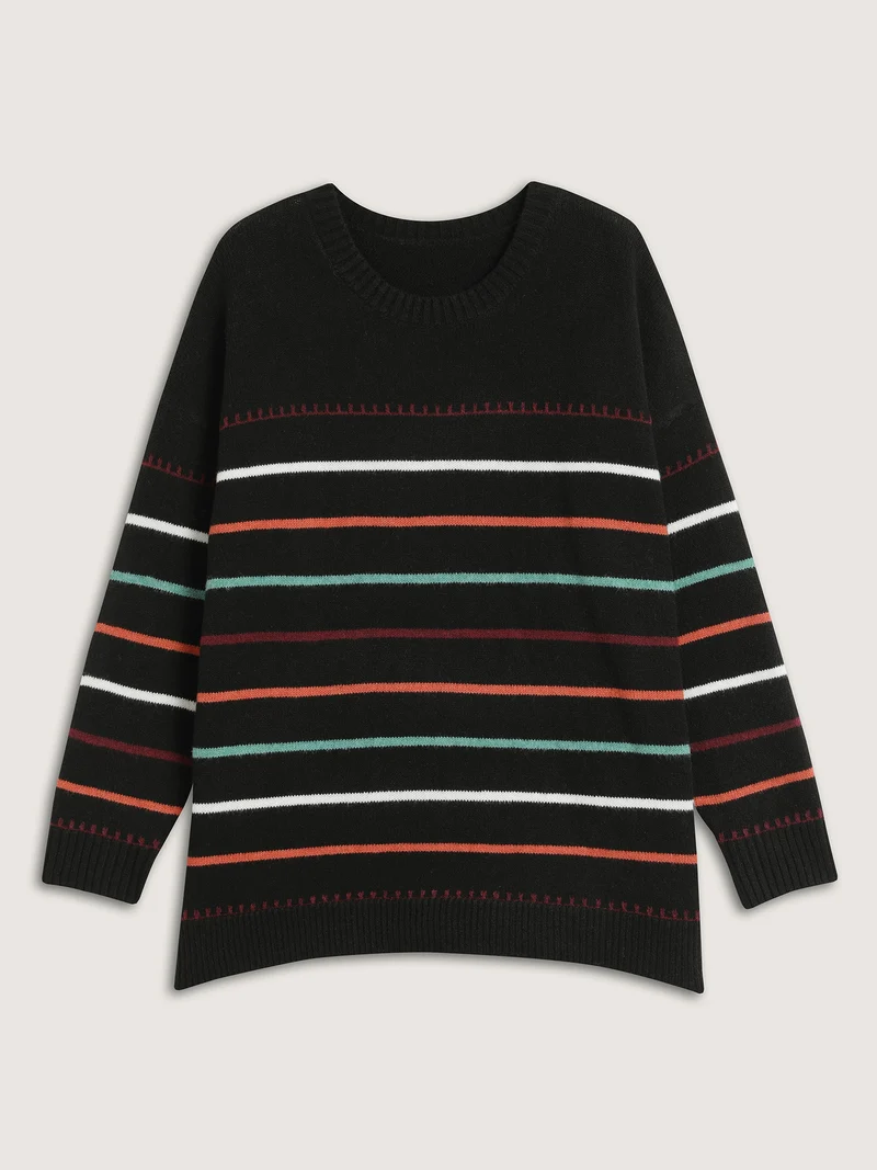 Colorful Stripes Crewneck Fitted Pullover