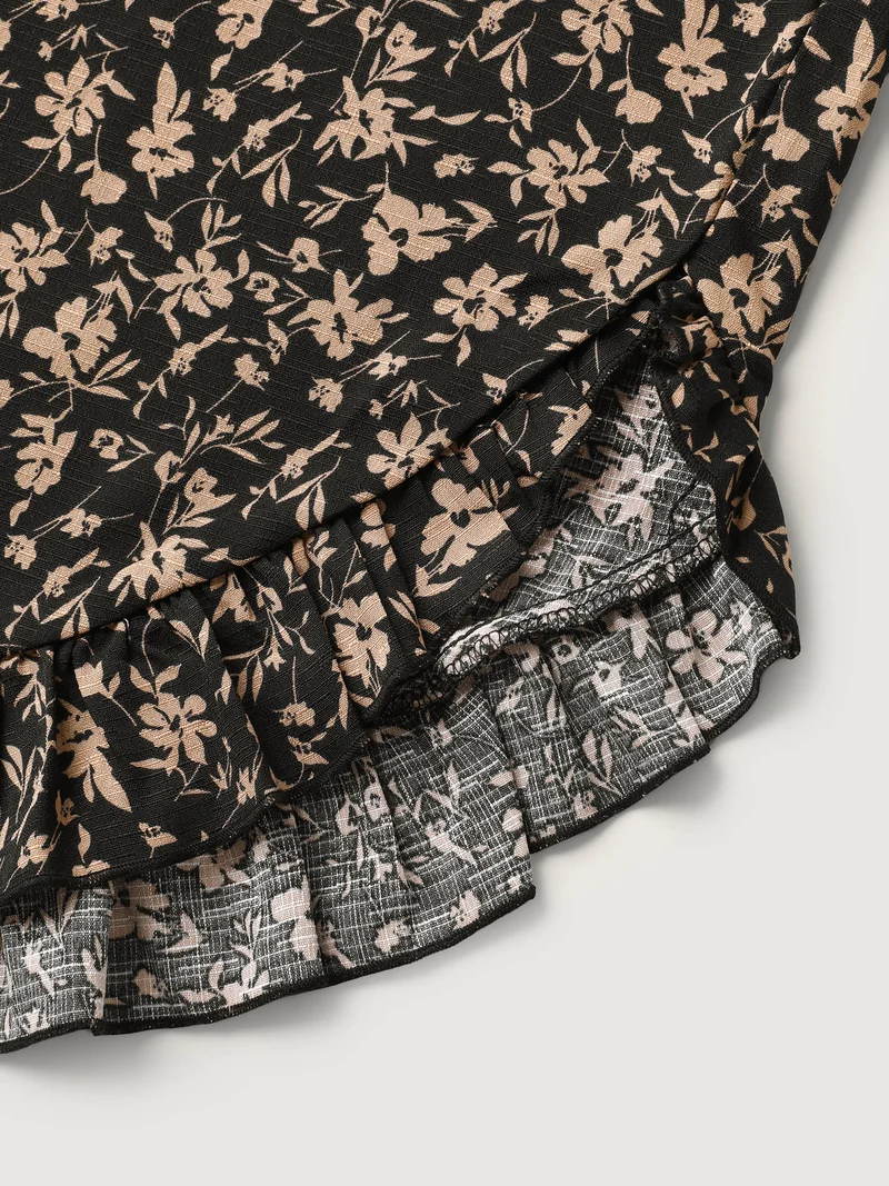 Floral Print Ruffled Asymmetrical Hem Pants