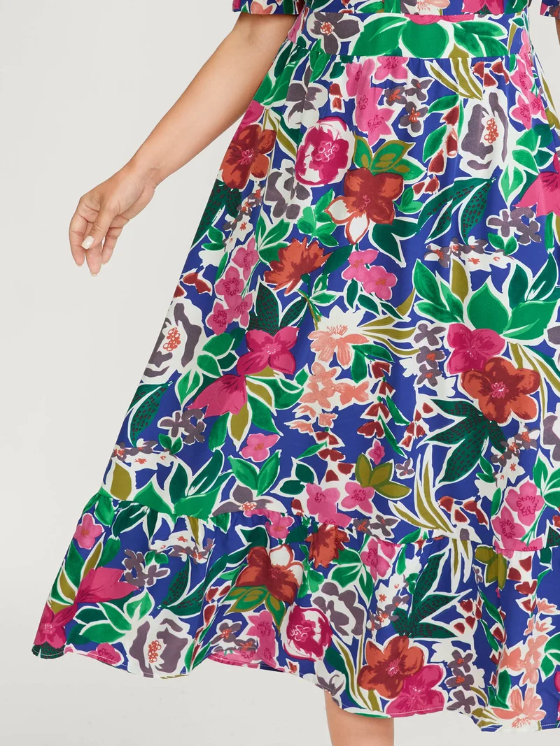 Vibrant Floral Print Notched Collar Maxi Dress