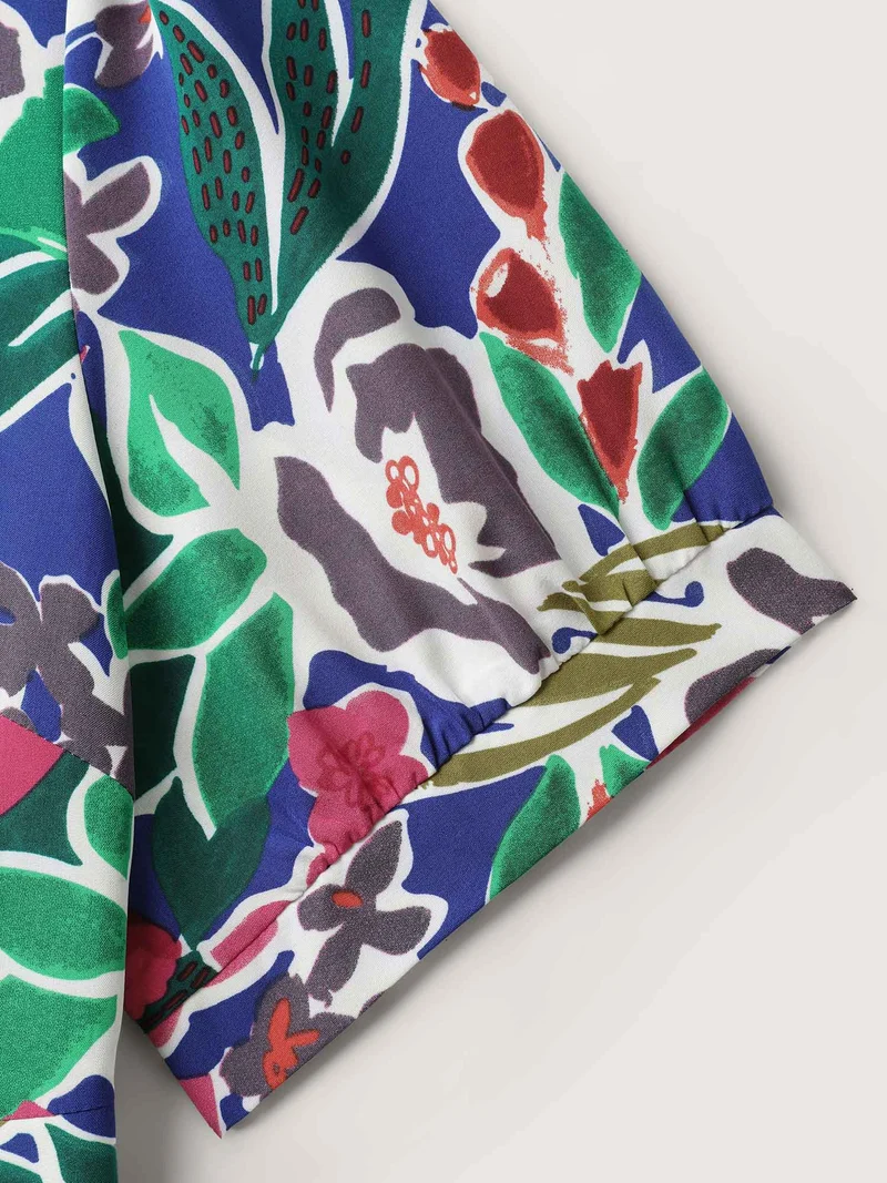 Vibrant Floral Print Notched Collar Maxi Dress