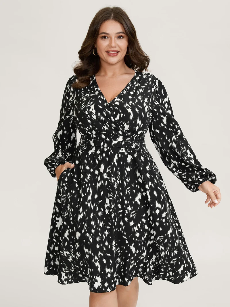 Leopard Print Pleated Waist Wrap Midi Dress