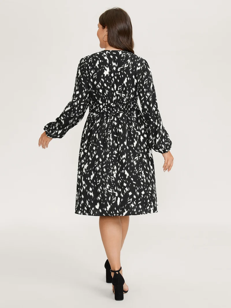 Leopard Print Pleated Waist Wrap Midi Dress
