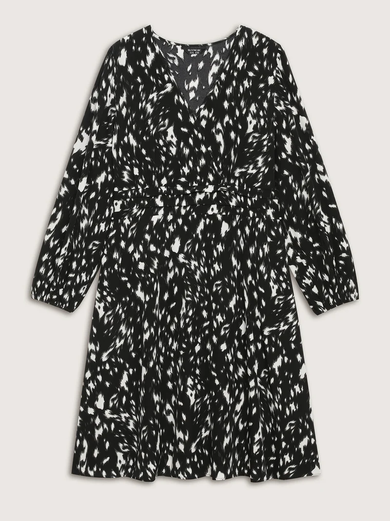 Leopard Print Pleated Waist Wrap Midi Dress