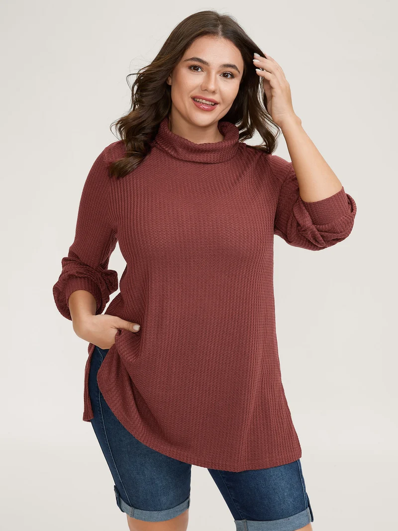 Ribbed Stretchy Turtle Neck T-Shirt
