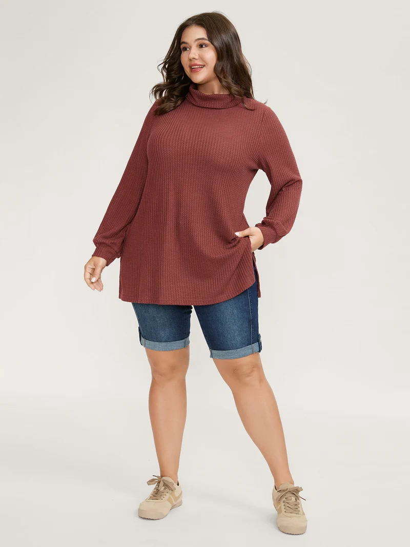 Ribbed Stretchy Turtle Neck T-Shirt