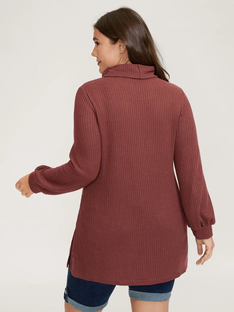 Ribbed Stretchy Turtle Neck T-Shirt