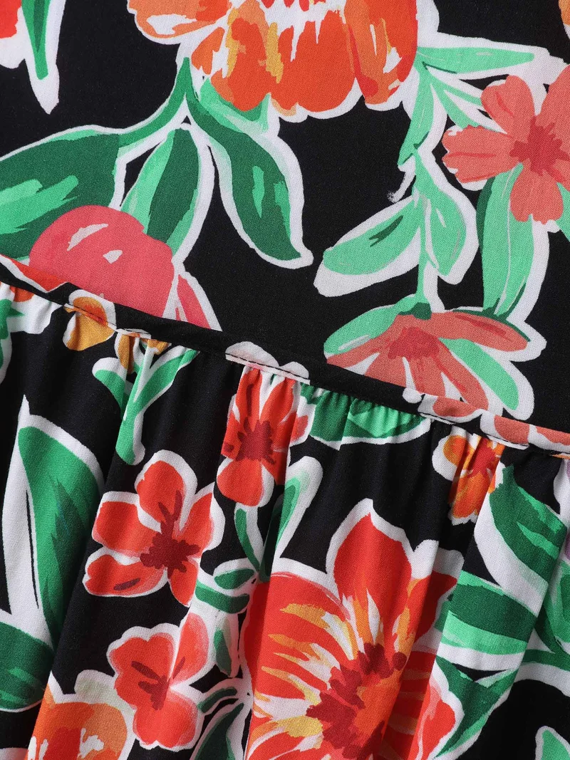 Colorful Floral Print Pockets Knee-Length Dress