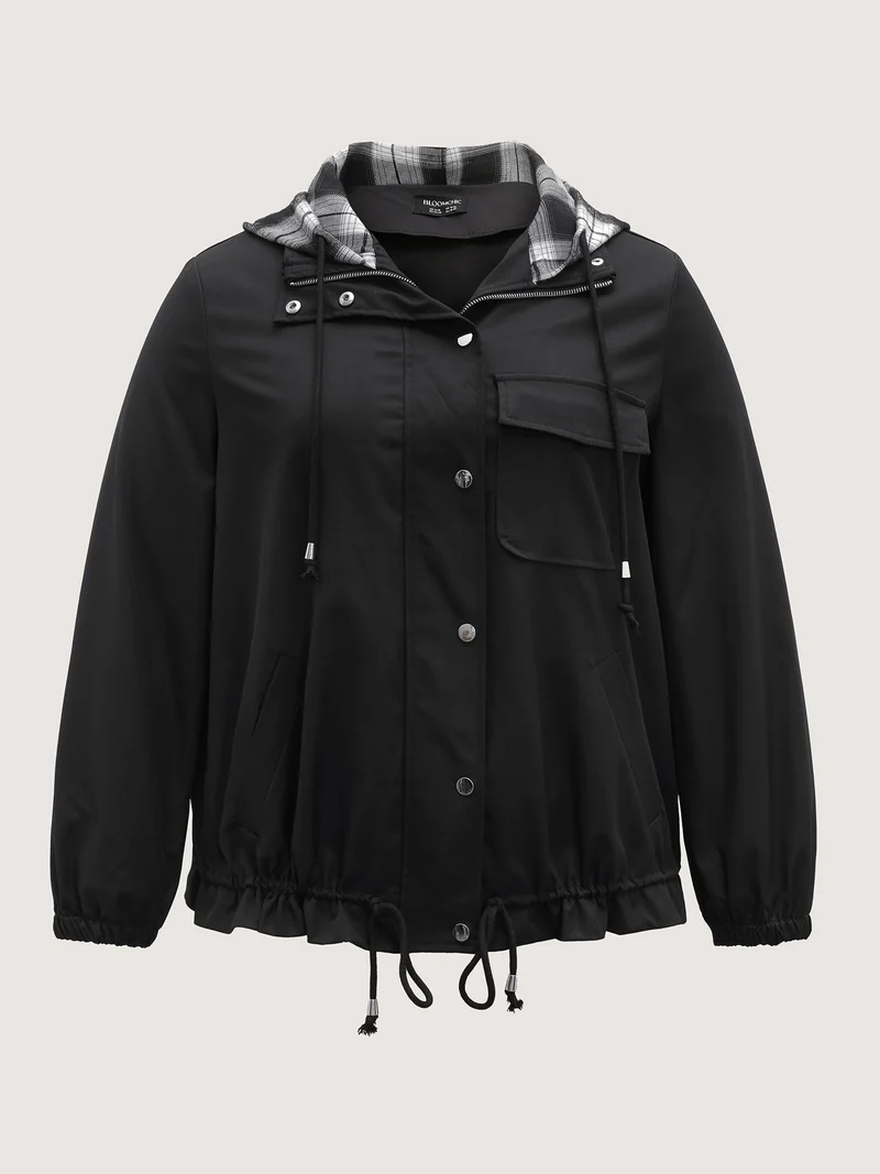 2-in-1 Plaid Hooded Adjustable Drawstring Jacket