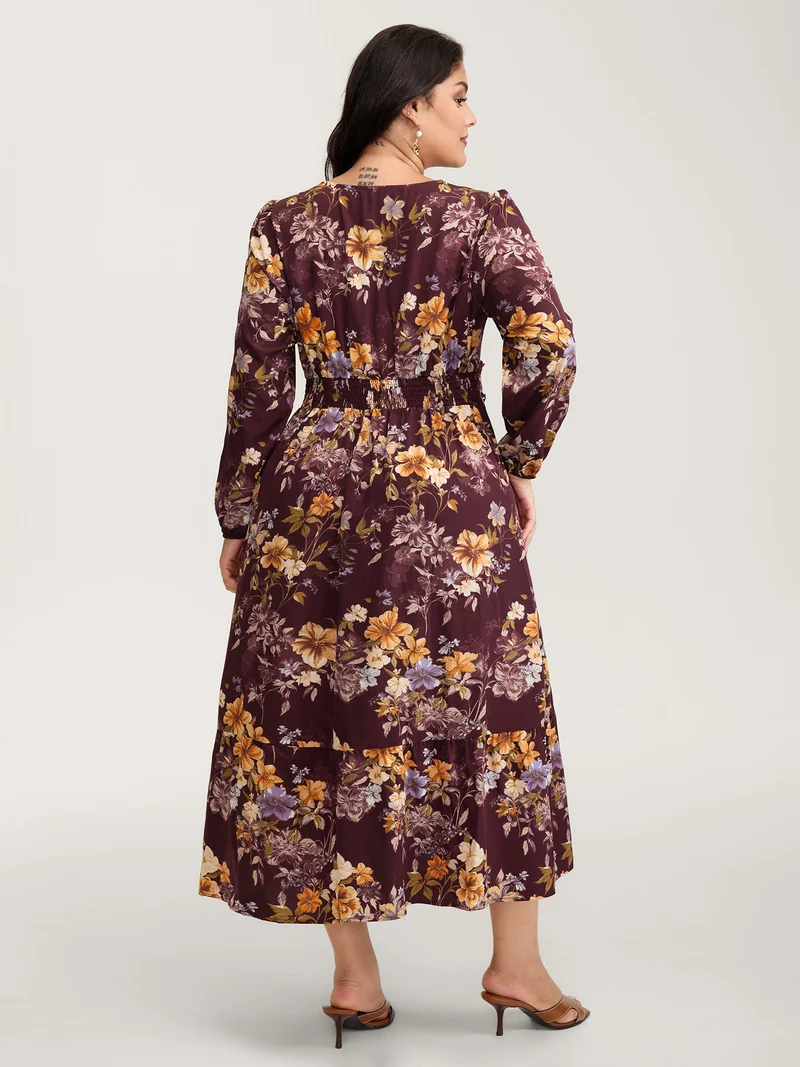 Floral Lace Print Pockets Maxi Dress