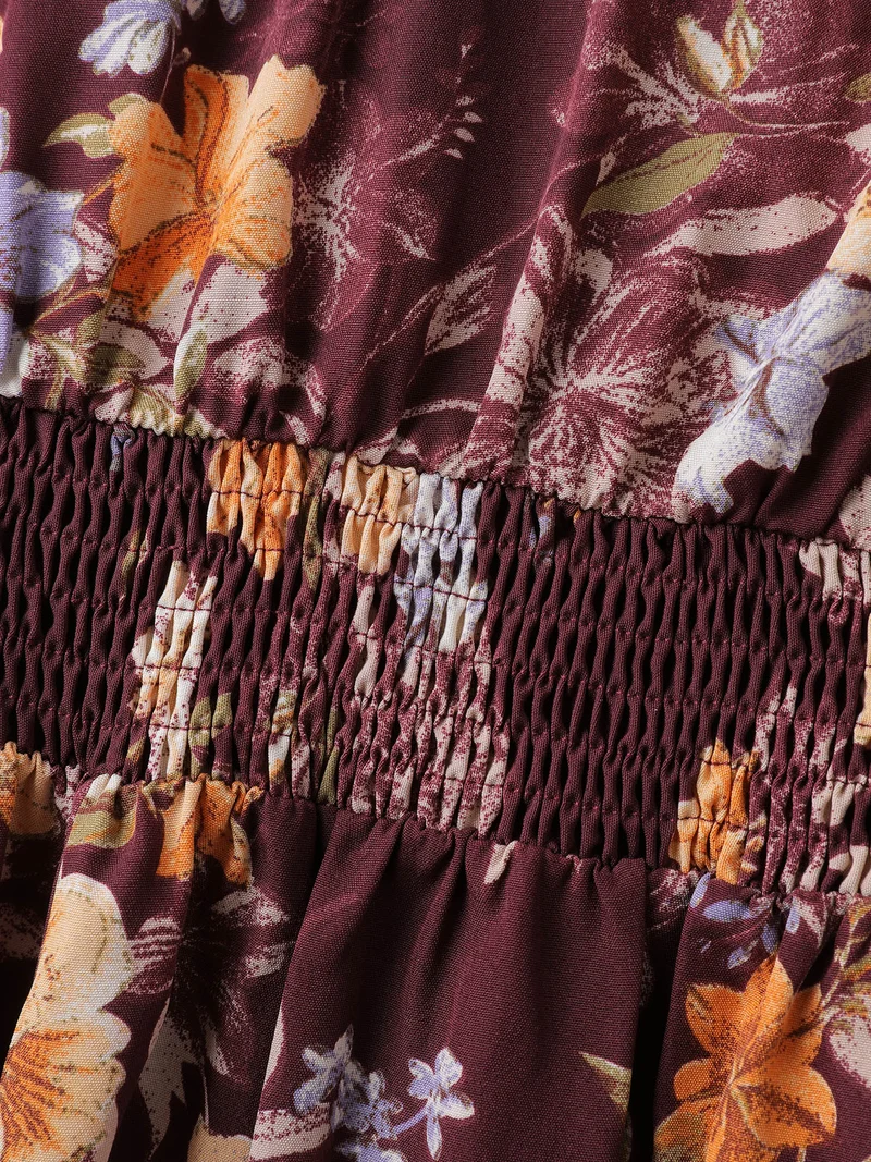 Floral Lace Print Pockets Maxi Dress