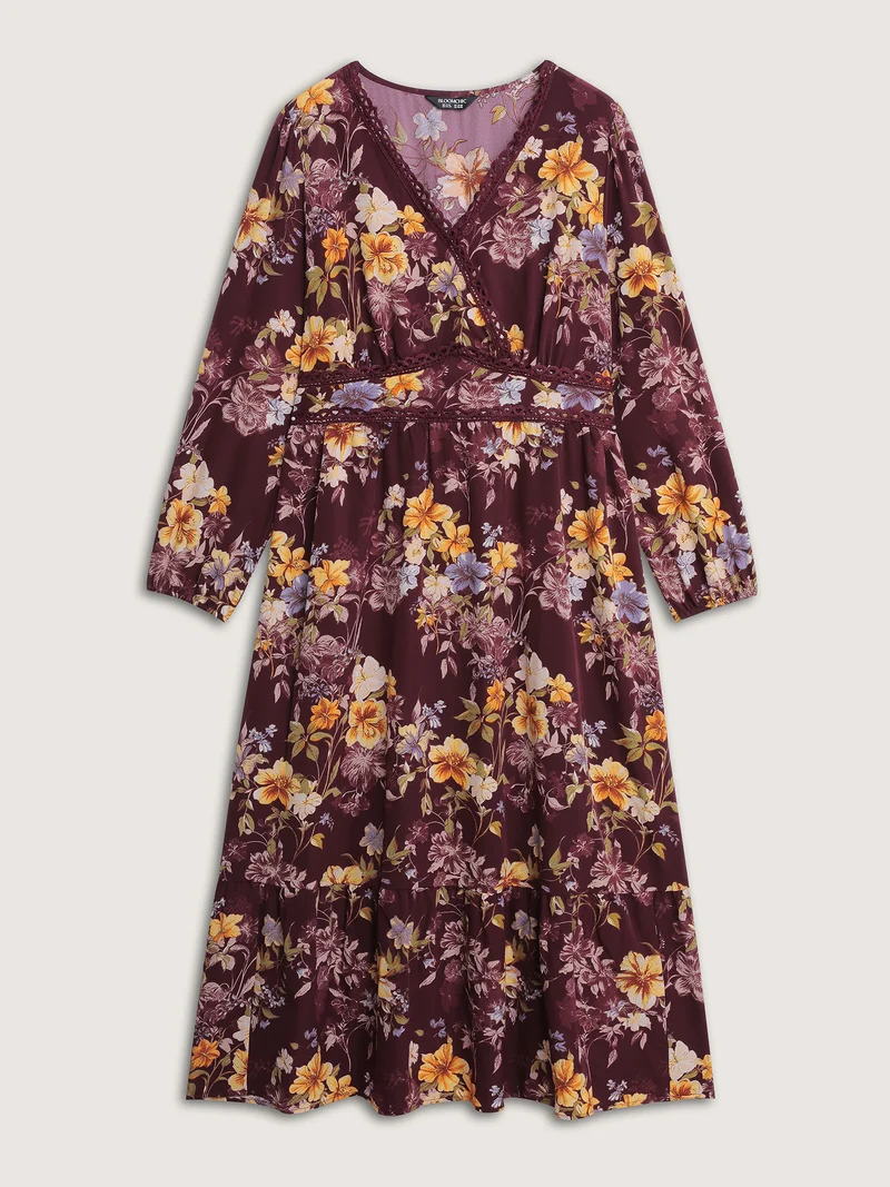 Floral Lace Print Pockets Maxi Dress