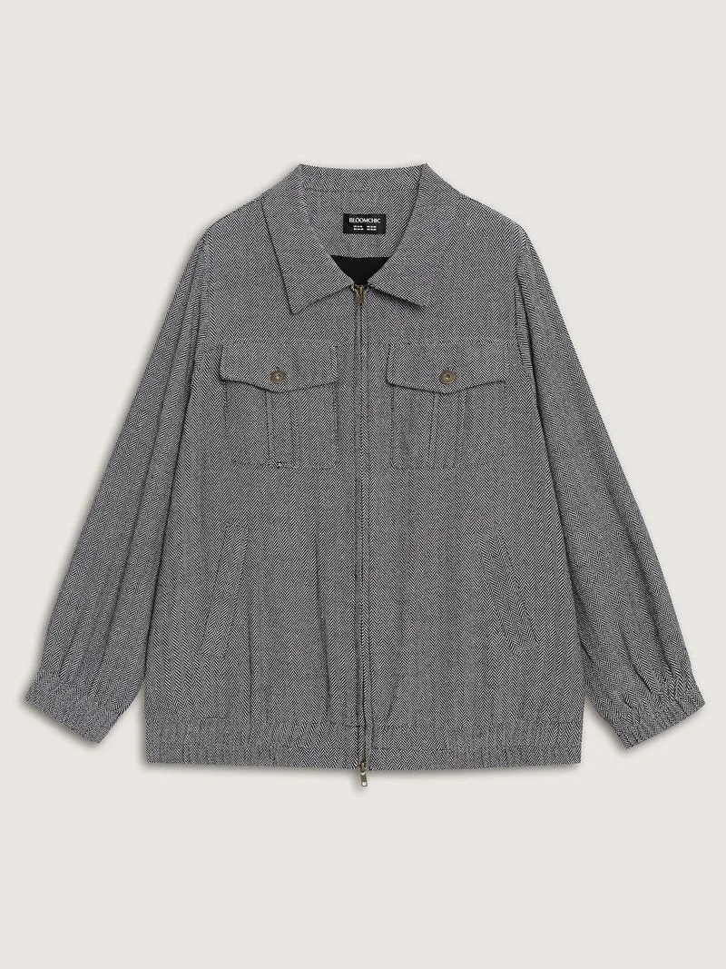 Ribbed Texture Chest Flaps Zipper Jacket
