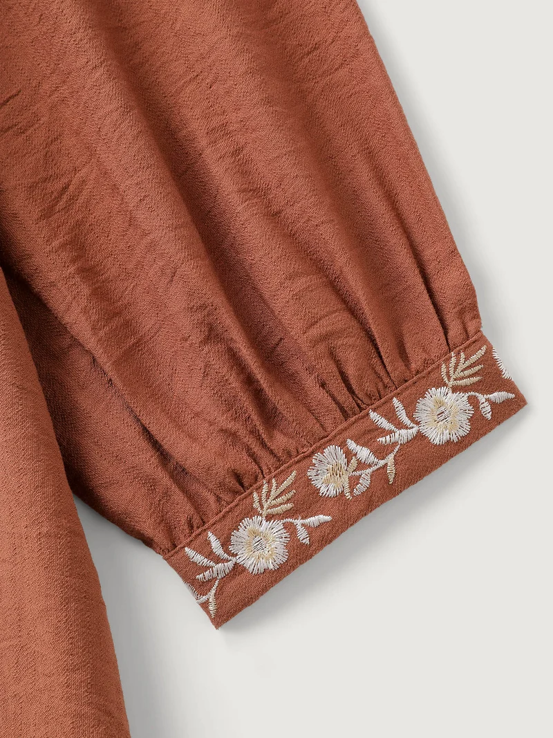 Supersoft Floral Embroidery Button Blouse