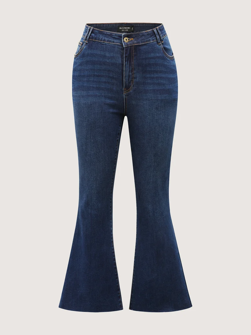 Stretchy Frayed Hem Bootcut Jeans