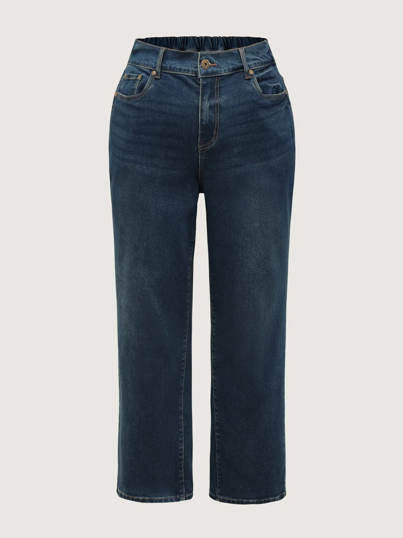 Retro Wash Stretchy Waist Straight-Leg Jeans